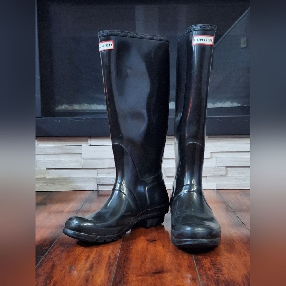 Hunter Women Original Tall Gloss Shoes US 9 M Black Rain Boots UK 7 EU 40/41 - Picture 2 of 7